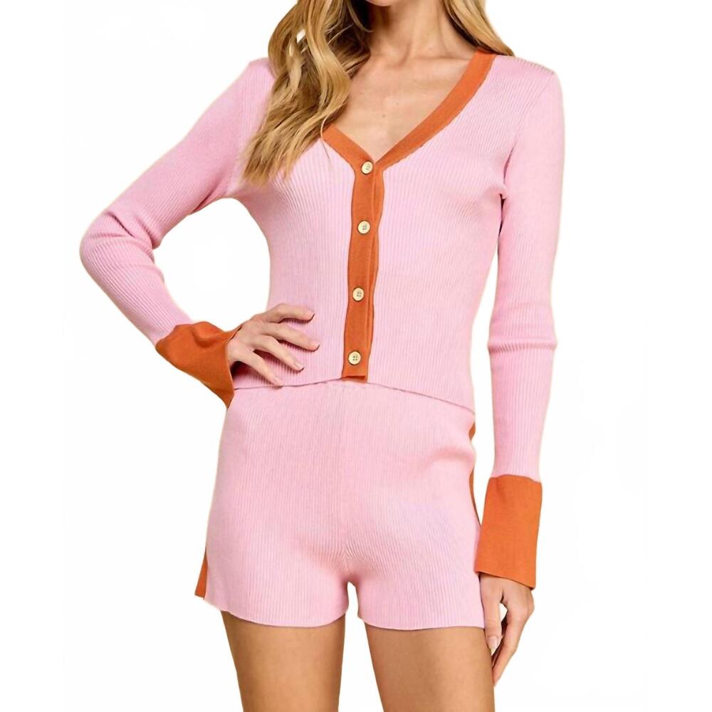 NEW PRETTY FOLLIES kacey long sleeve cardigan in orange pink